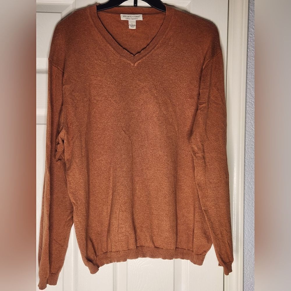 Pronto Uomo L Squash Orange Lngslvs V-neck Knit Cashmere Blend Women’s Sweater